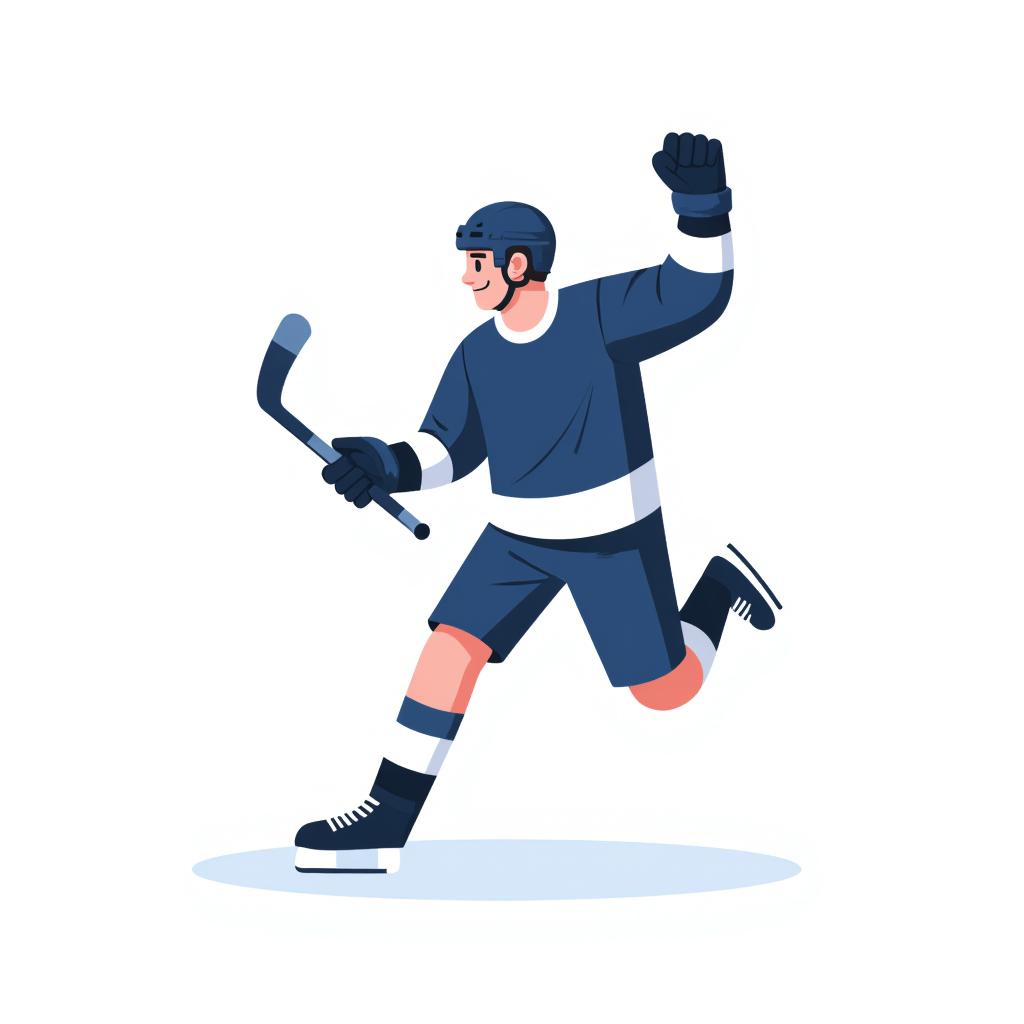 hockey player in full gear, holding a stick and celebrating a goal