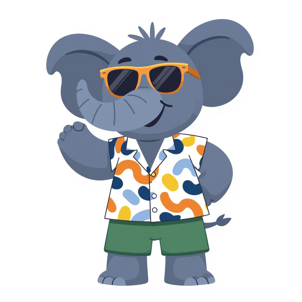 an elephant wearing sunglasses and a Hawaiian shirt