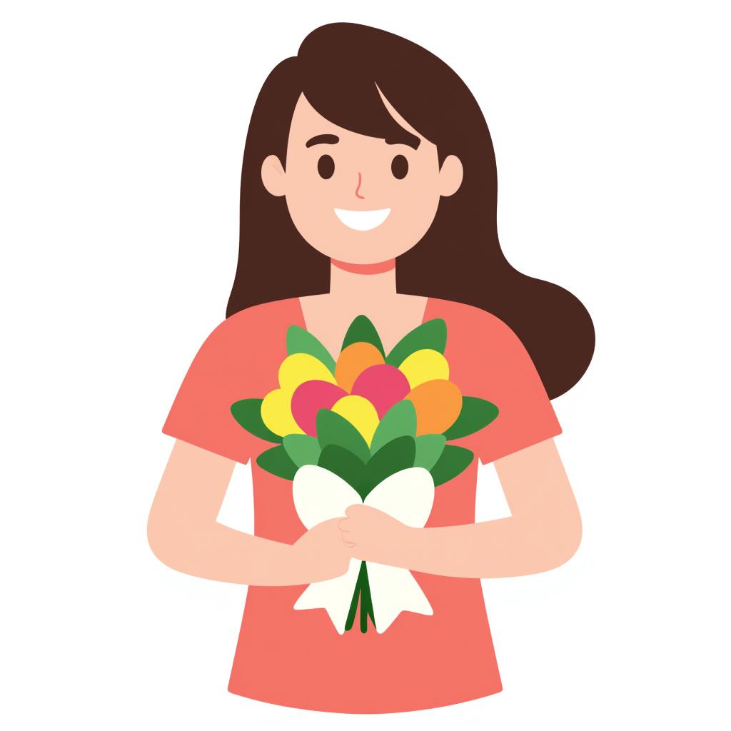 a smiling woman holding a bouquet of colorful flowers