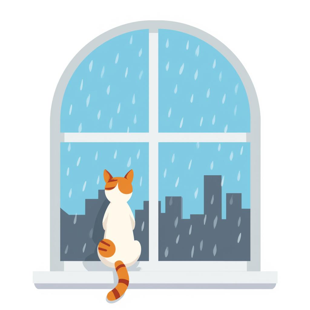 a cat sitting on a windowsill looking out at the rain