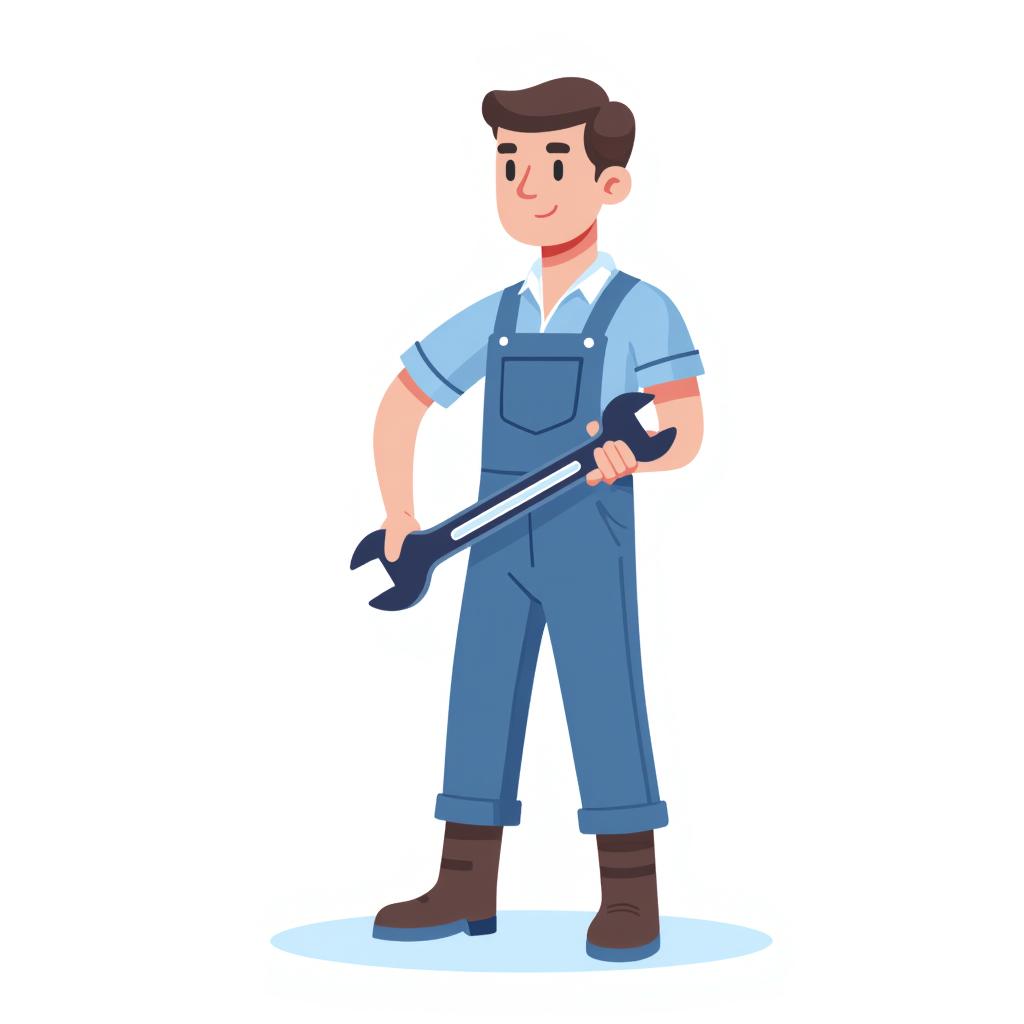 factory worker in a blue jumpsuit holding a large wrench