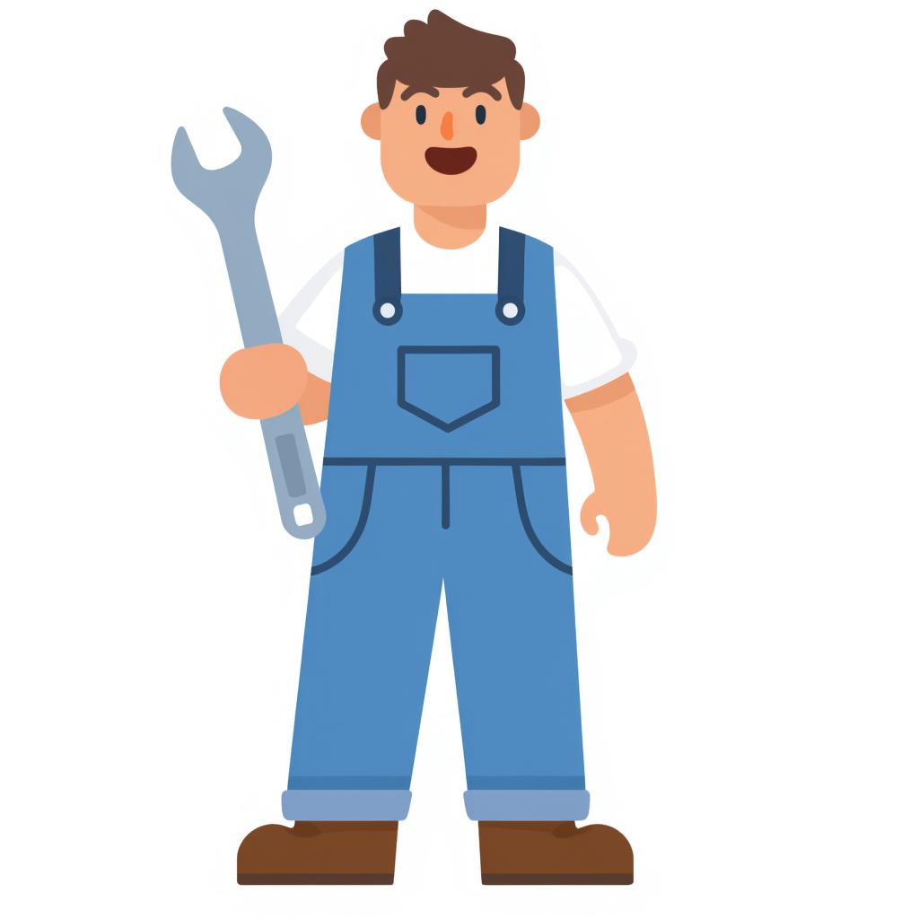 worker in a factory wearing a blue jumpsuit and holding a large wrench