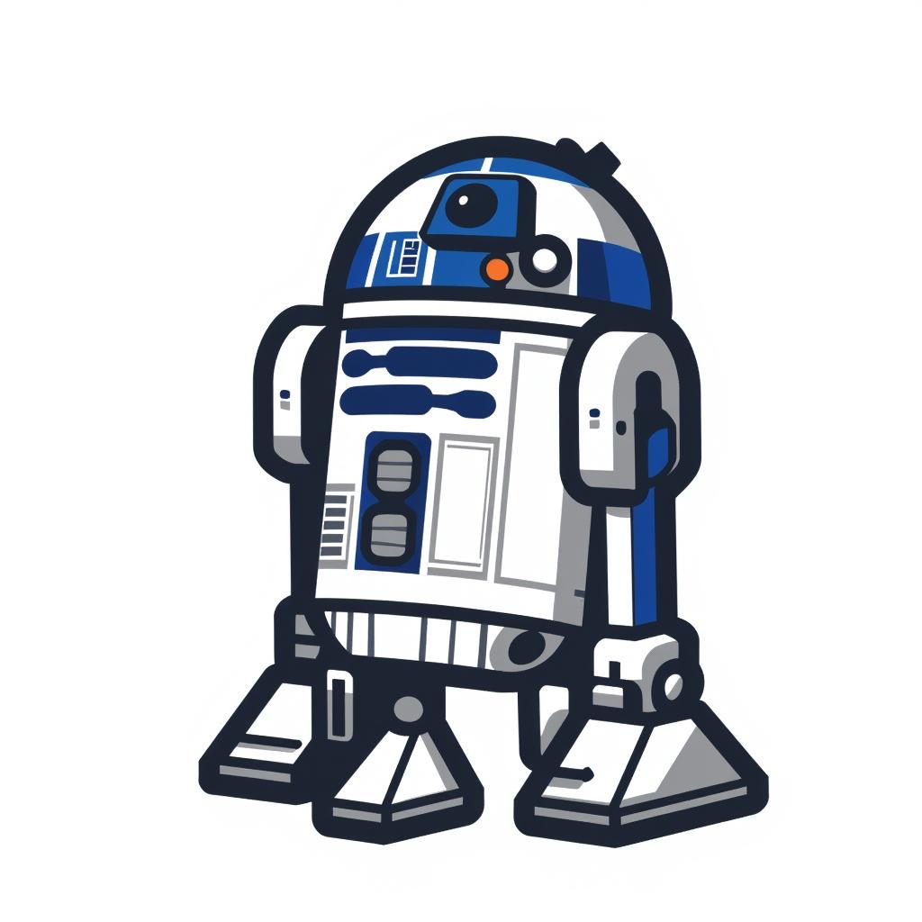 R2D2 from Star Wars with a beeping screen and a mechanical arm extended