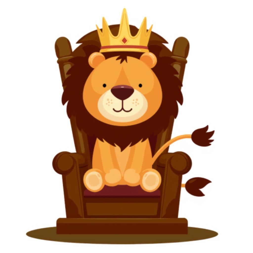 a lion sitting on a throne wearing a crown