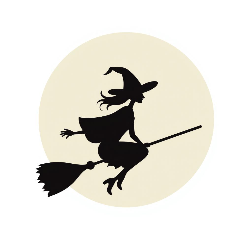 a witch flying on a broomstick under a full moon