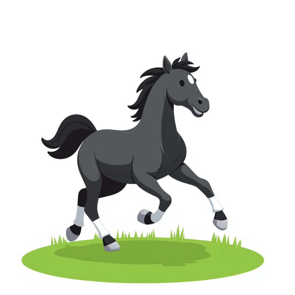 a majestic black horse running freely in a green meadow