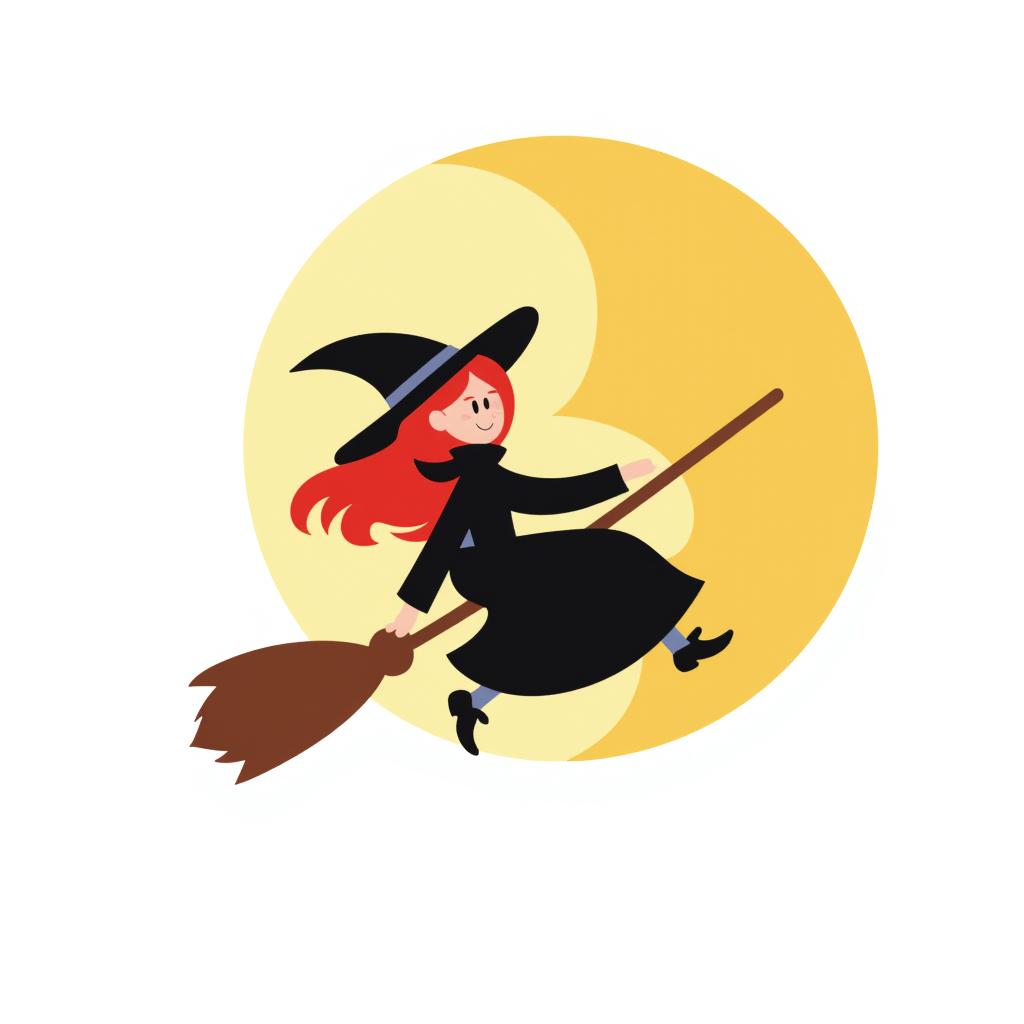 a witch flying on a broomstick with a full moon in the background