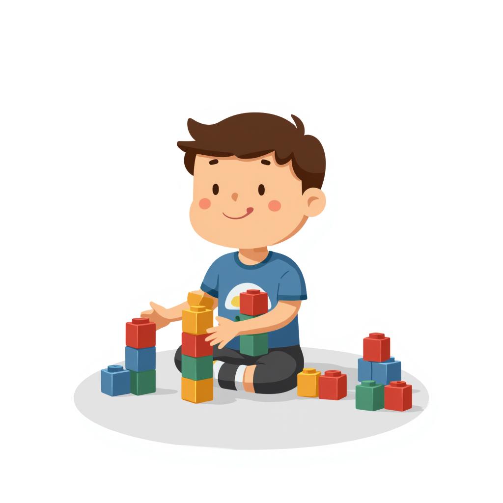 a boy sitting on the floor playing with building blocks