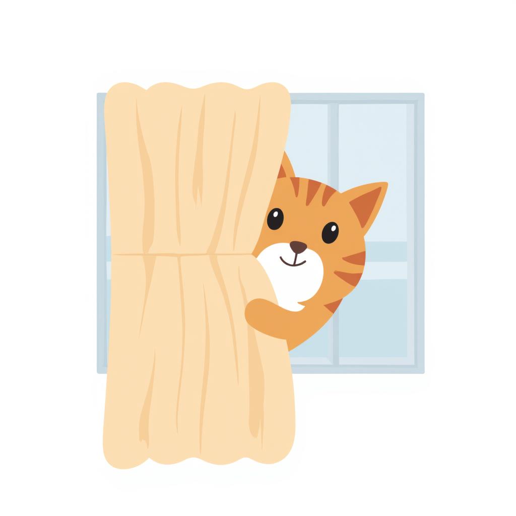 a curious cat peeking out from behind a curtain