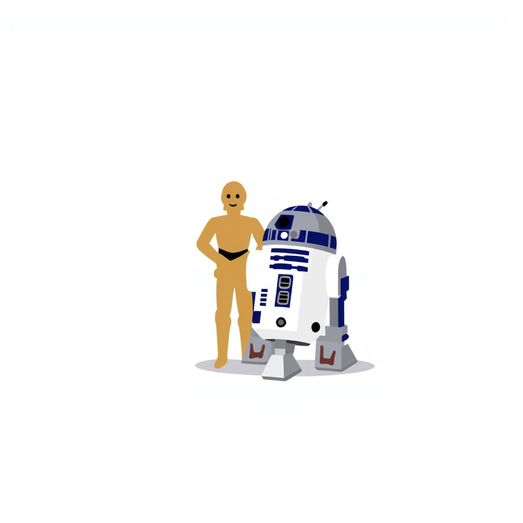 R2D2 standing next to C-3PO in a Star Wars scene