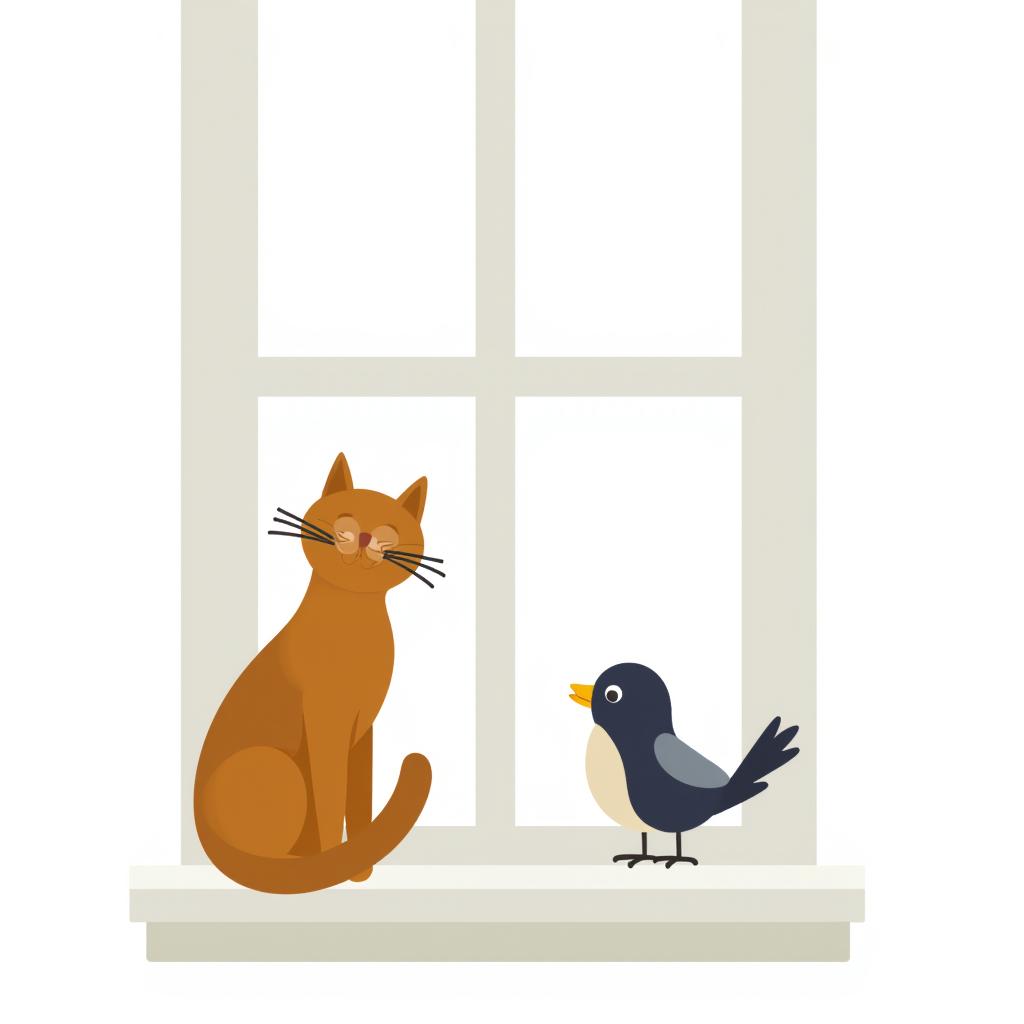 a cat sitting on a windowsill, looking outside at a bird