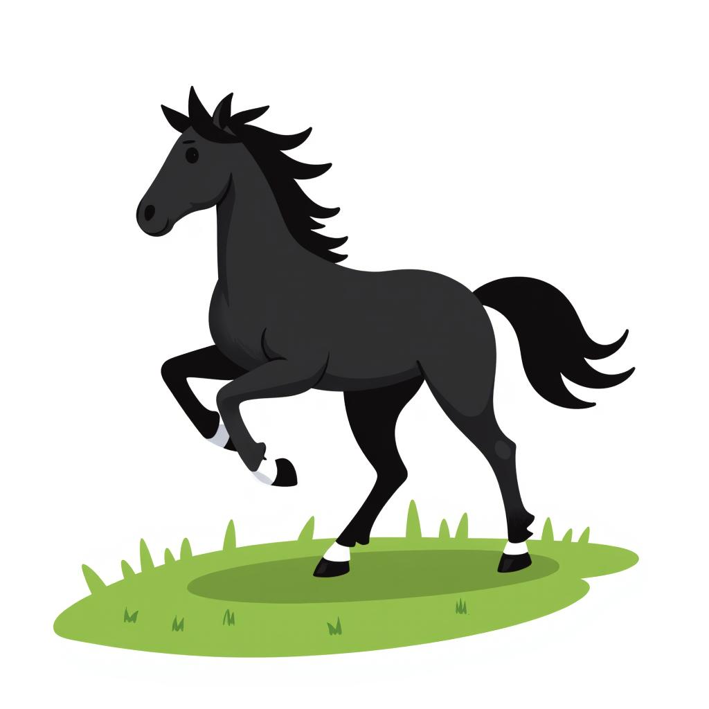 a majestic black horse running freely in a green meadow