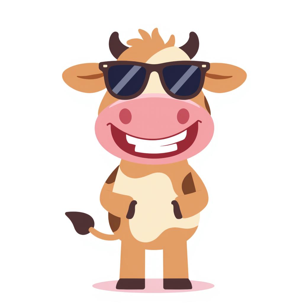 a smiling cow wearing sunglasses