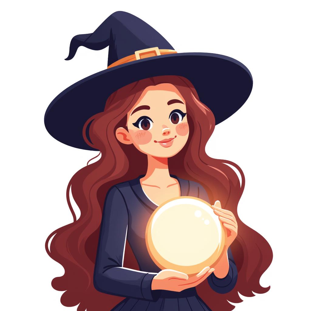 a beautiful witch wearing a black hat and holding a glowing crystal ball