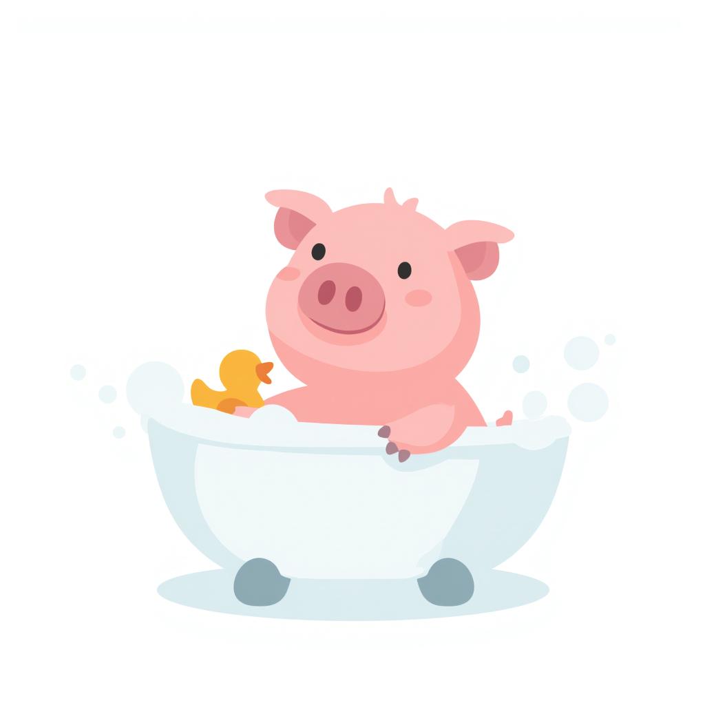 pig in a bathtub with rubber ducky