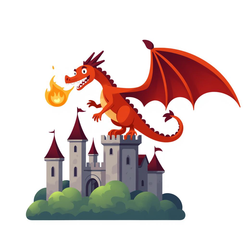 a giant dragon breathing fire over a medieval castle